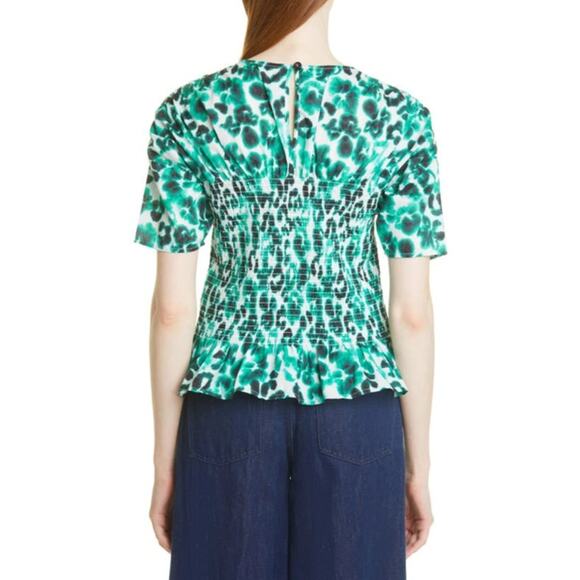 PFERDGARTEN Womens Mynowa Blouse Size 4 Flower Green Smocked Cotton Peplum NWOT - Picture 3 of 10